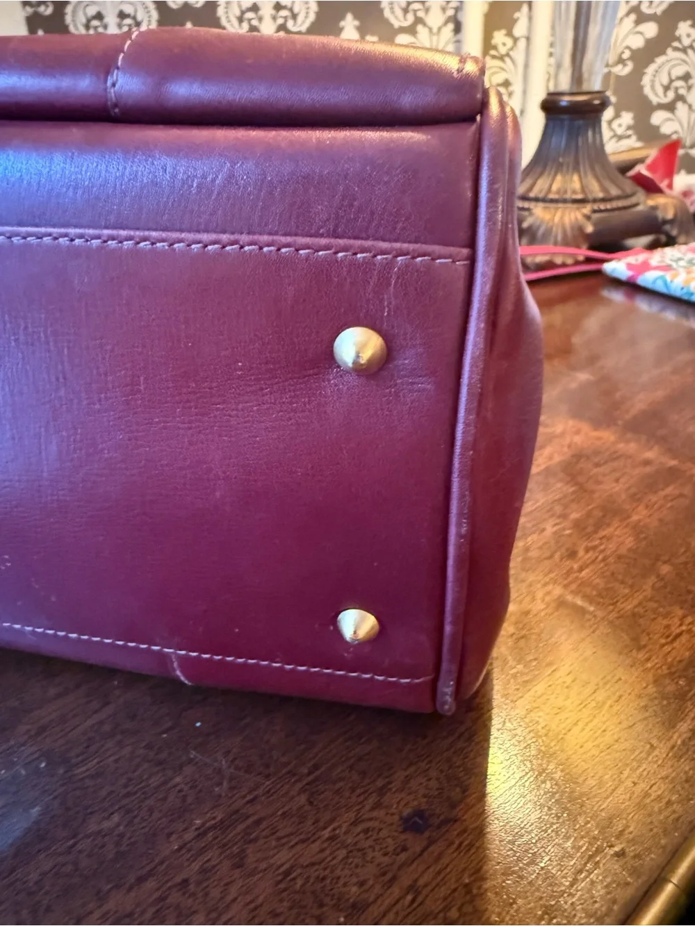 Vintage Leandro Firenze Italian Burgundy Leather Handbag Satchel Briefcase Locks
